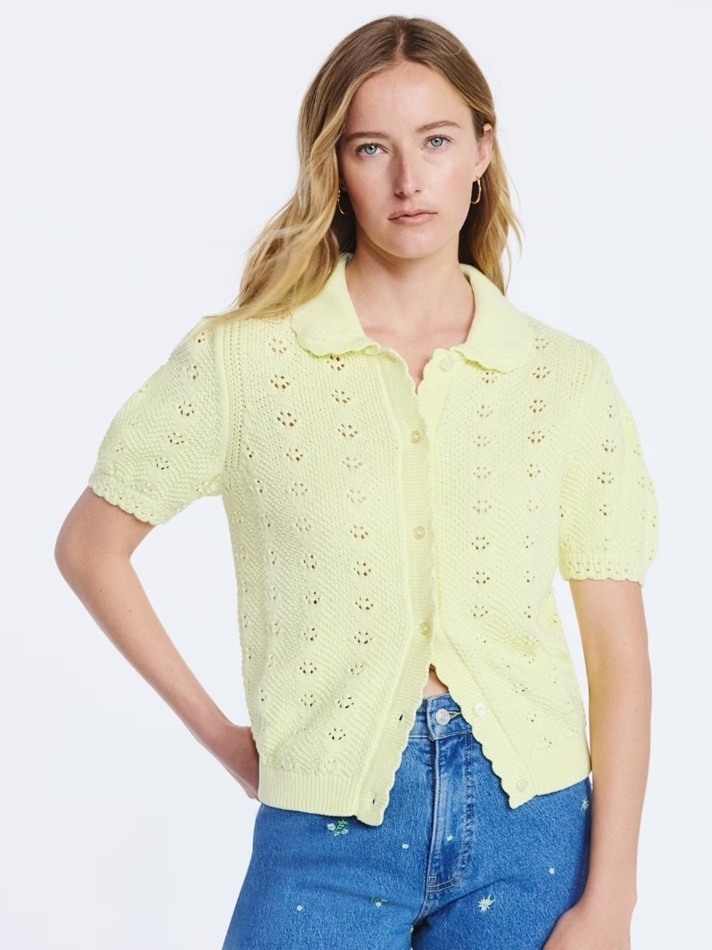Walmart Free Assembly Light Yellow Knit Button-Up Sweater Top Size Medium